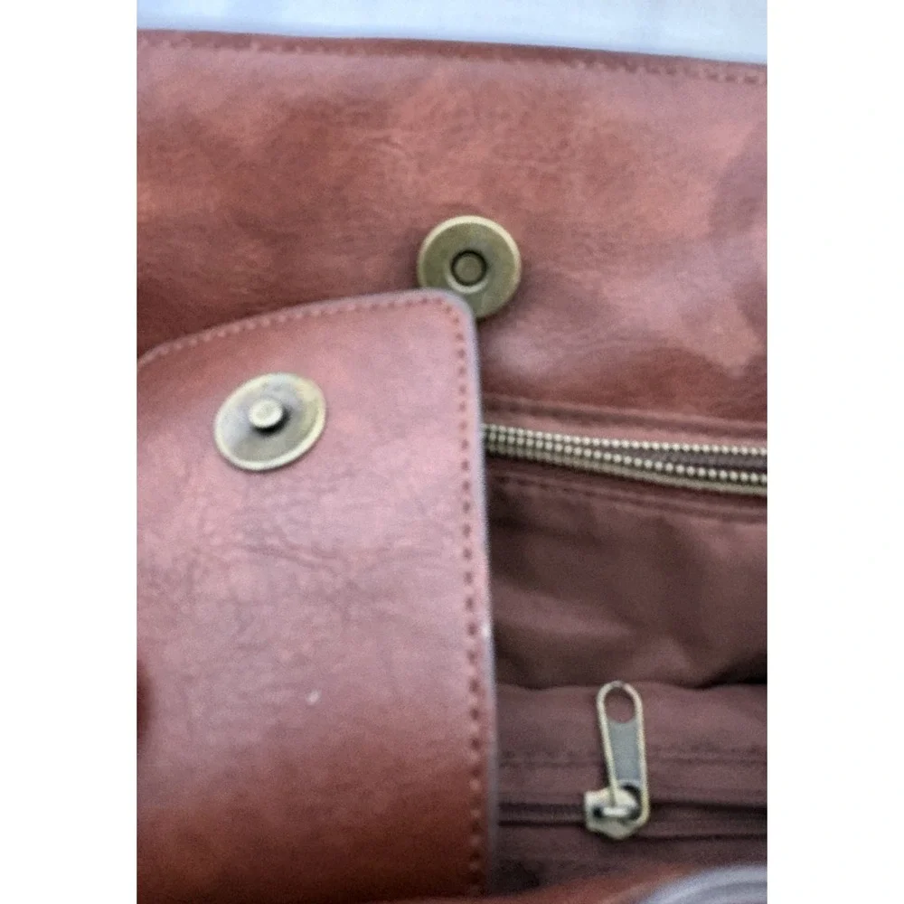 Faux Leather Brown Purse Bag with Woven Details Laptop Bag 14